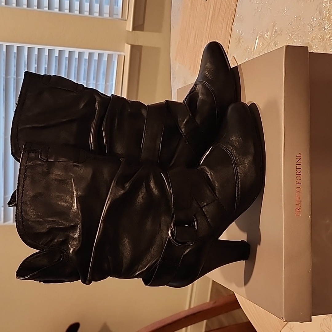 Franco Fortini Black Leather Wns Boots Size 7 M